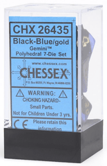 Chessex Dice: 7 Set Polyhedral Gemini Black Blue Gold CHX26435